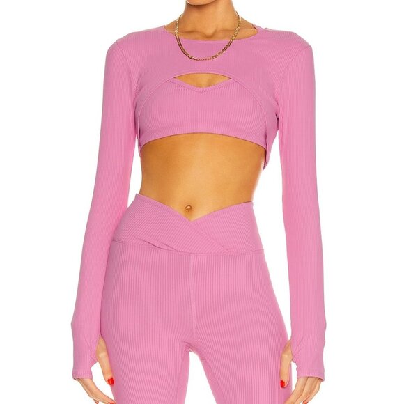 NWT YEAR OF OURS Ribbed Active Shrug Top in True Pink size medium - Picture 1 of 6